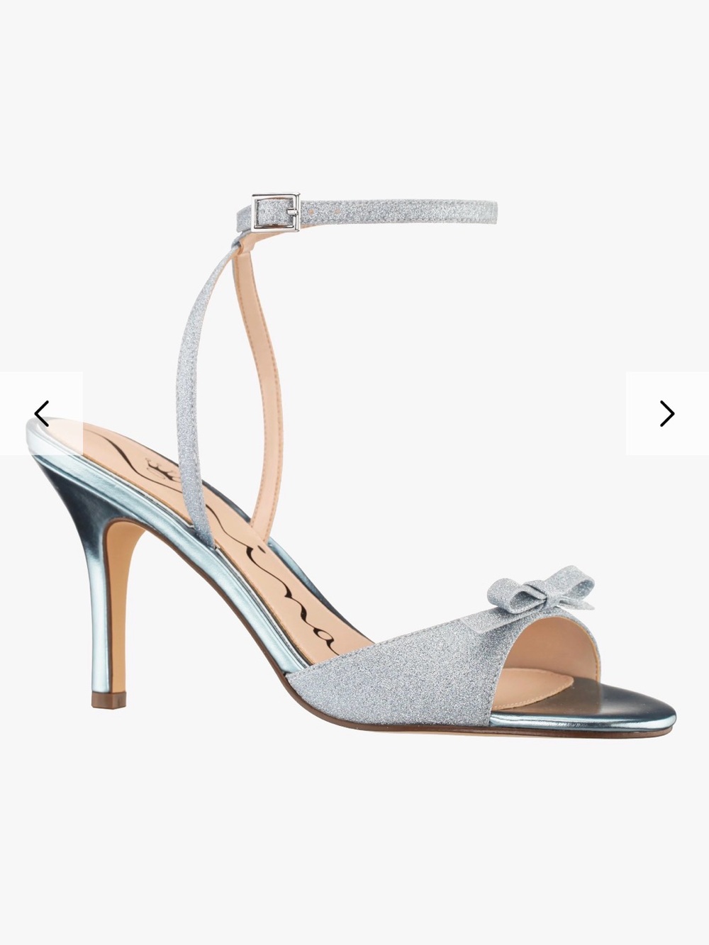 Nina VICCI-ICY BLUE Silver Glitter Ankle-Strap Open-Toe Heel with Bow